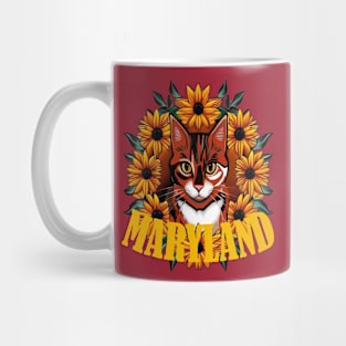 For The Love Of Maryland Calico Cat With Black-eyed susan Flowers Mug